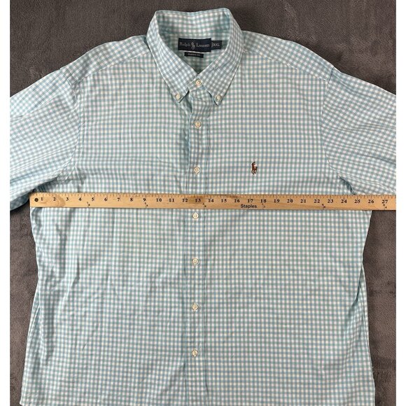 Ralph Lauren Mens XXL Classic Fit Button Down Shirt Aqua Blue Check Pony - Picture 6 of 7